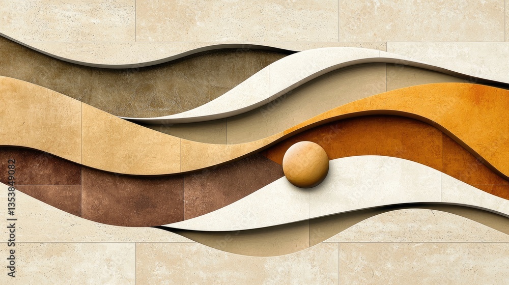 Aufkleber minimalist waves with a soft gradient of soothing earth tones in an abstract modern style.