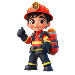 Smiling cartoon firefighter in uniform giving thumbs up
