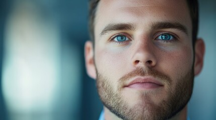 Obraz premium Man with blue eyes stares intently