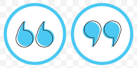 Quotes, quotation marks black and Coloring isolated vector icon set. Speech mark icons. Quotation mark icon collection on Transparent background.