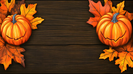 Autumn pumpkin on wooden table; thanksgiving holiday party background,