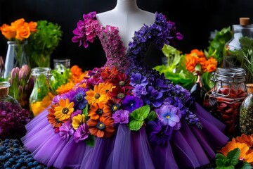 A dress for a girl, made of flowers. Generative AI