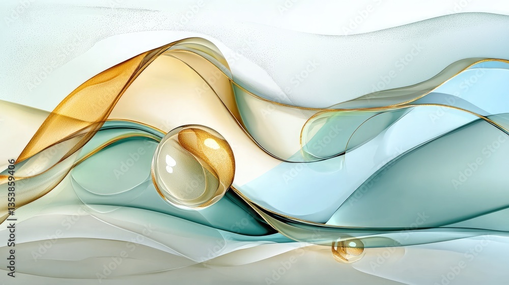 Poster soft ocean wave patterns in an elegant watercolor abstract design.