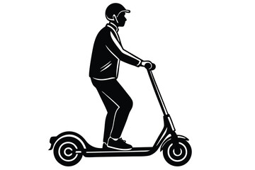 man riding an electric scooter silhouette on a white background