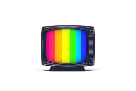Retro TV with colorful test pattern on white background. Possible use stock photo for vintage media, technology, or design projects
