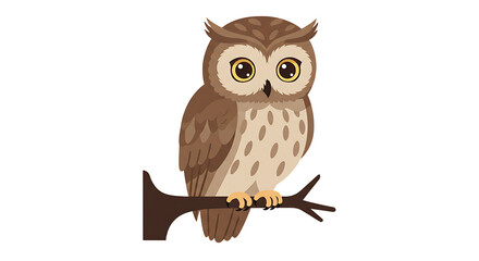 Naklejka premium Cartoon Owl Perching on Branch Illustration with Big Eyes