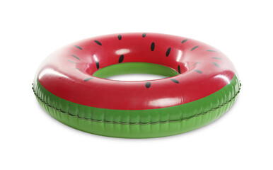 Bright inflatable ring with watermelon pattern on white background