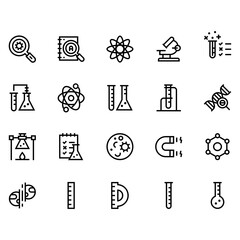 Collection of Basic Science Related Vector Line Icons. Contains Icons like Ruler, DNA, Bacterium, Magnet and more. Editable stroke. 48x48 pixels