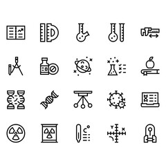 Collection of Basic Science Related Vector Line Icons. Contains Icons like Virus, DNA, Test Tube, Medicine and more. Editable stroke. 48x48 pixels