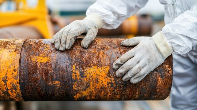 Rusty pipes being cleaned and repaired Concept, Treatment of Rusty Pipeline with Anti-Corrosion Method for Enhanced Longevity and Safety