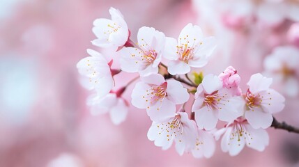 Obraz premium Delicate Beauty, Close-Up of White and Pink Cherry Blossoms in Bloom