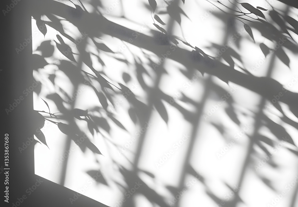 Poster isolated shadows overlay on transparent background. black shadow brush of trees and leaves through a