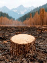 Majestic Mountain Landscape with Tree Stump in Foreground