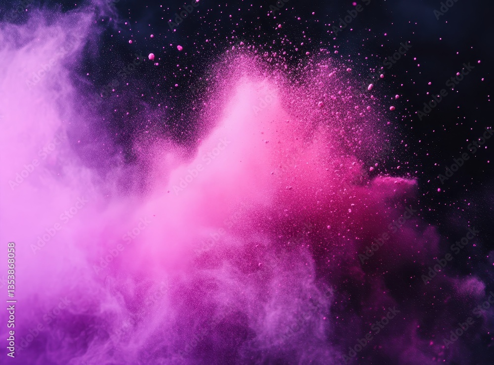 Poster vibrant pink and purple smoke explosion against dark background creating artistic abstract visual di