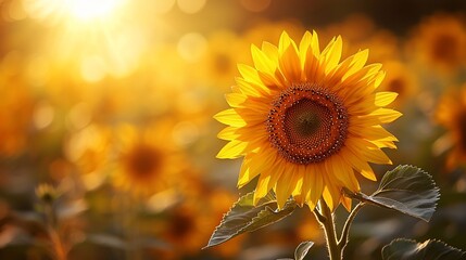 Vibrant sunflower in a field at sunset. (1)