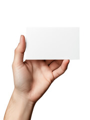 Obraz premium Hand holding blank business card mockup isolated on transparent background