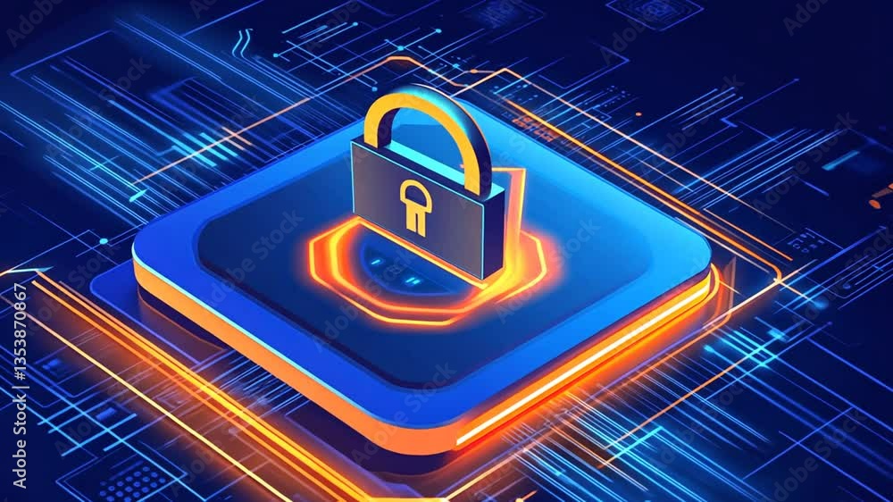 Poster cyber security concept with lock symbol and digital connections generative ai