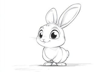 Fototapeta premium Adorable cartoon bunny sketch. Big eyes, small nose, fluffy tail