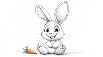 Fototapeta premium Adorable cartoon bunny sitting with a carrot
