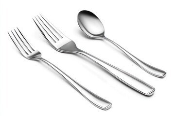 Arrangement of Silver Forks and Spoon on White Background for Dining