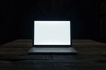 Detailed Color Picture of Picture of White Light From a Laptop on a Wooden Table in a Dark Room