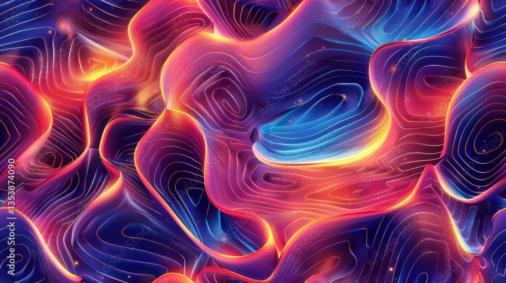 Poster seamless abstract background with glowing multicolored wavy lines, creating a vibrant and futuristic