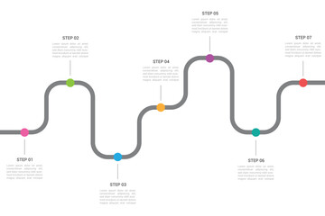 Infographic roadmap design template. Business Timeline of 7 Important Business Events annual business presentation. Vector illustration