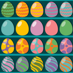 Coolorful Easter eggs On Shelf in Supermarket Wallpaper for Easter celebrations, Vector, Illustration, Pattern