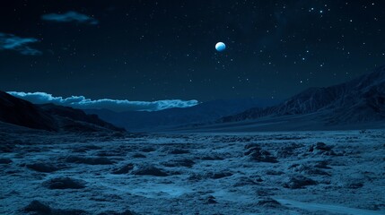 Serene Nightscape: Moonlit Desert Under Starry Sky