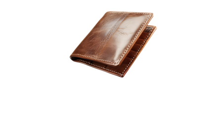 A high-end minimalist leather wallet, smooth texture, precision stitching, floating against a clean, blank background.