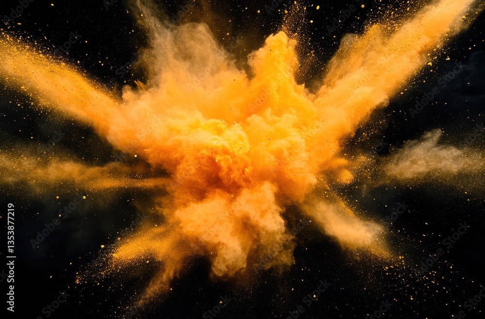 Aufkleber vibrant yellow powder explosion in dark background creating a dramatic and colorful visual effect fo