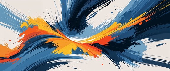 Expressive abstract painting with dynamic sweeping brush strokes