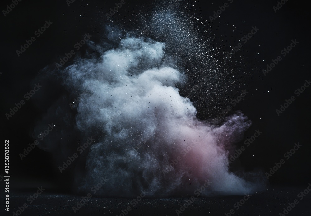 Aufkleber white and gray smoke cloud explosion on dark background creating an ethereal atmosphere with beautif