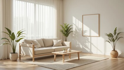 Living Room Interior with Sofa, Plants, and Light for Modern Design