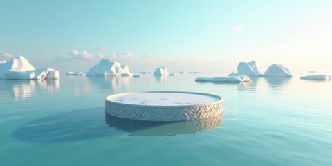 Fototapeta premium A majestic, sleek, and modern podium rises from the calm, turquoise waters