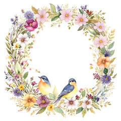 corona ciruclar de flores estilo acuarela.