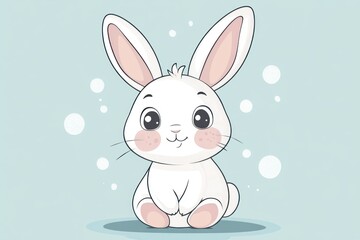 Fototapeta premium Adorable white bunny rabbit sitting, pastel background
