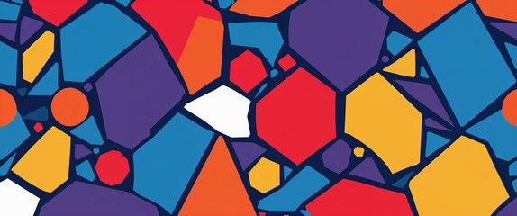 Irregular round edged polygons in bold primary colors