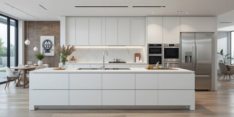 Modern Kitchen Interior Design with White Cabinets and Island