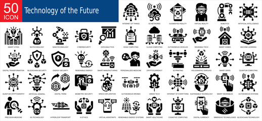 Tecnology of the future. glyph icons collection set. Simple vector illustration	