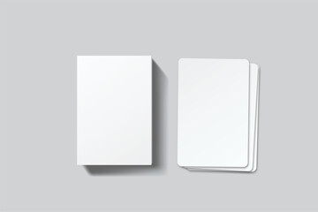 Playing cards and box mockup. Blank cards deck of poker hand, successful game, bet, casino ads, gambling, board games or note cards, greeting card, invitation, credit card, business card isolated
