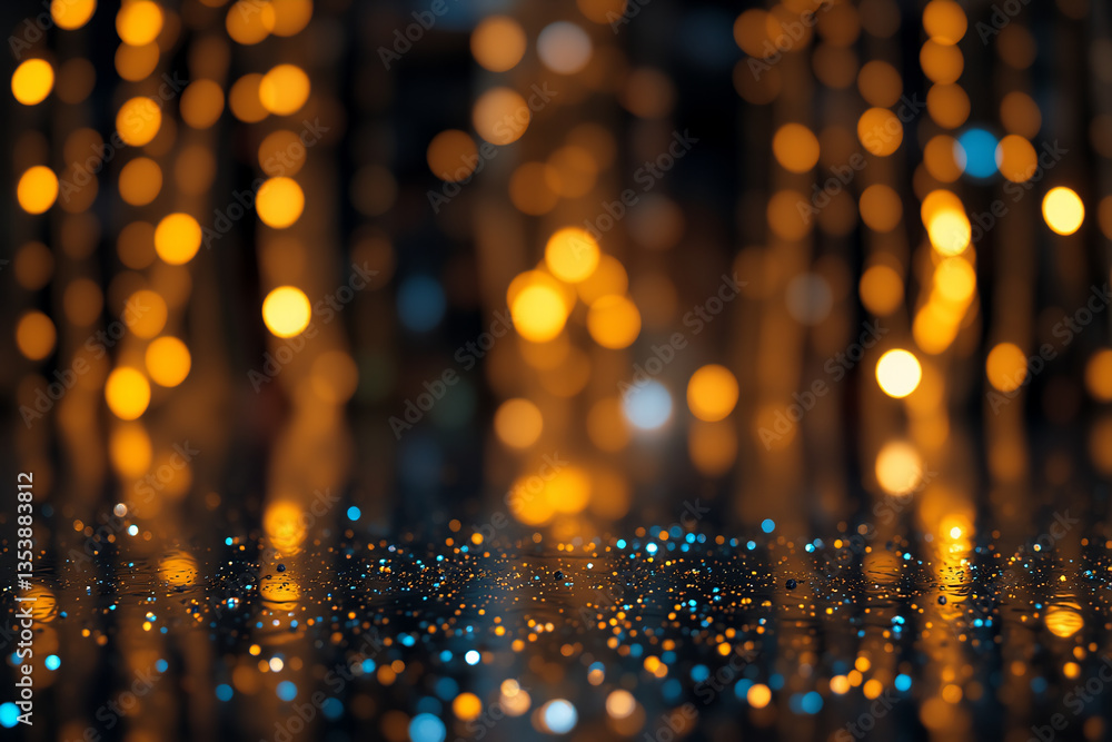 Poster abstract bokeh background with blurred lights. orange and blue defocused circles create a festive an