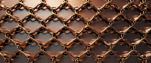 Fototapeta premium Metallic bronze triangular chainmail surface with overlapping links