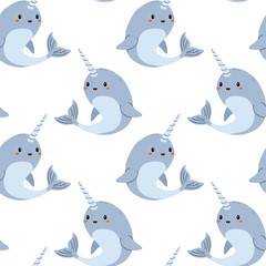 Cute narwhal characters in playful underwater design with soft colors and cheerful expressions © SmartArtStudio