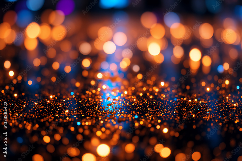 Aufkleber blurred sparkling lights in orange and blue hues create a bokeh effect against a dark backdrop. abst