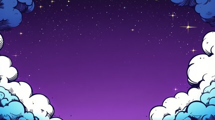Cartoon night sky with clouds, empty space for text