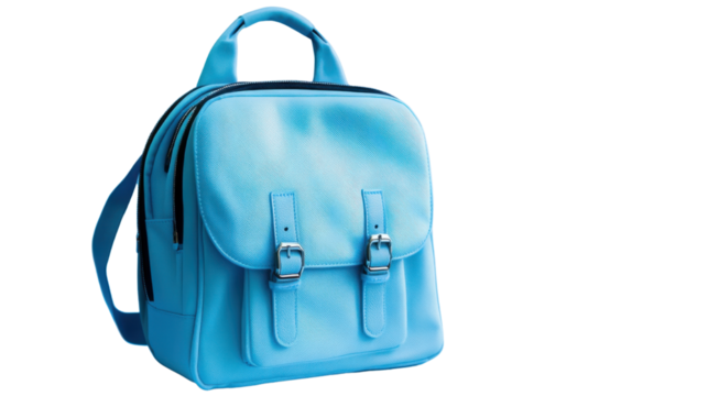 Durable and Stylish Blue School Bag with Multiple Compartments for Books and Supplies, Isolated on a Clean White Background