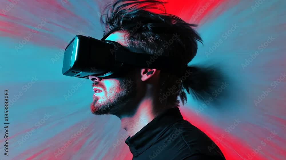 Poster fast vibrant glitch experience in virtual reality generative ai