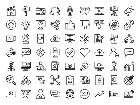 Content creator line icons set. Vector line icons.