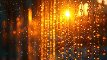 Golden Raindrops Adorn Window at Sunset